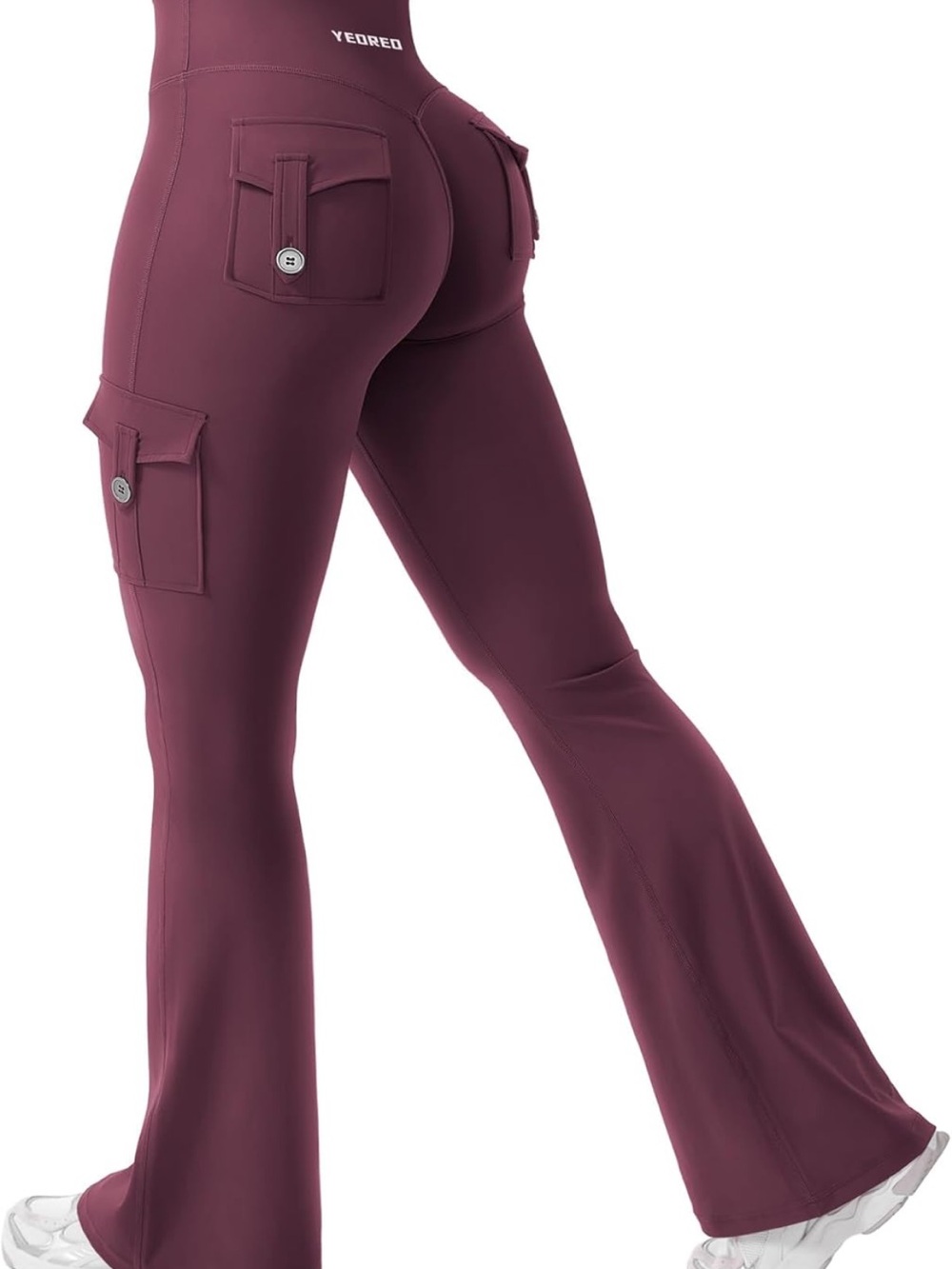High-Waist Cargo Flare Leggings - Burgundy + full length leggings - brown